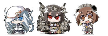 10s 3girls akaneya bad_id bad_pixiv_id black_legwear brown_eyes brown_hair chibi dress hibiki_(kancolle) japanese_clothes kantai_collection multiple_girls nagato_(kancolle) pantyhose personification pink_hair pleated_skirt purple_eyes sailor_dress school_uniform serafuku skirt thighhighs verniy_(kancolle) white_background yukikaze_(kancolle)