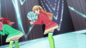 amamiya_rizumu animated animated_gif brown_hair harune_aira long_hair ponytail pretty_series pretty_rhythm pretty_rhythm_aurora_dream skirt syn_sophia takamine_mion