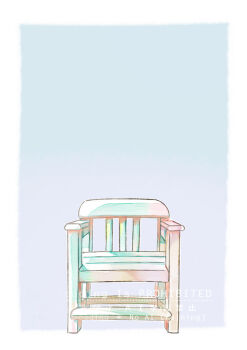 Rule 34 | blue background, border, chair, commentary, gradient background, no humans, nonoko (meg36544), object focus, original, outside border, purple background, still life, watermark, white border, wooden chair