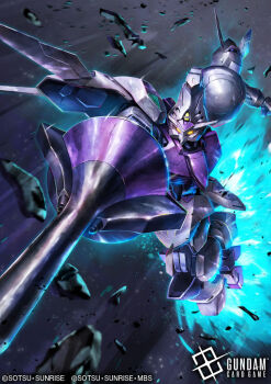 copyright_logo copyright_name copyright_notice debris gundam gundam_card_game gundam_kimaris gundam_tekketsu_no_orphans holding holding_polearm holding_weapon logo mecha mecha_focus mobile_suit no_humans official_art polearm robot science_fiction solo space thrusters v-fin weapon yasukuni_kazumasa yellow_eyes