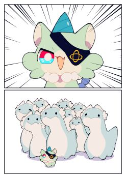 1boy :3 anaxa_(honkai:_star_rail) animal animal_ear_fluff animal_ears blue_horns closed_mouth heterochromia highres honkai:_star_rail honkai_(series) horns o_fu6 one_eye_covered open_mouth partially_colored puffy_cheeks simple_background tail white_background