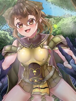 1girl absurdres arm_grab blush breasts brown_eyes brown_hair clive_(fire_emblem) cum cum_in_pussy delthea_(fire_emblem) female_focus femdom fire_emblem fire_emblem_echoes:_shadows_of_valentia forest girl_on_top hair_between_eyes highres holding_hands huge_filesize icecream_(kwsu2482) looking_at_viewer nature nintendo open_mouth outdoors pov ponytail pov rape short_hair small_breasts smile solo_focus spread_legs straddling thighs vaginal victim_pov