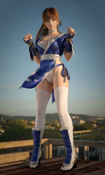 3d brown_eyes brown_hair highres incise_soul japanese_clothes kasumi_(doa) ninja m-rs ninja panties tagme underwear white_panties