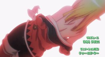 1boy 2girls animated animated_gif anime_screenshot back bare_shoulders blonde_hair bra bra_pull breasts cleavage clothes_lift clothes_pull collarbone dog_girl elf eyes_out_of_frame futoku_no_guild hanabata_nohkins head_out_of_frame hitamu_kyan huge_breasts long_hair medium_hair multiple_girls no_bra noma_rune off-shoulder_shirt off_shoulder open_mouth out-of-frame_censoring pink_hair pointy_ears purple_hair shirt shirt_lift short_hair trap underwear undressing white_bra yellow_shirt