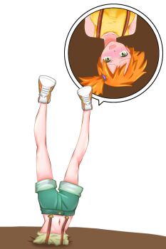 highres humiliation inugami-ke_no_ichizoku_pose legs lower_body masalu_kai misty_(pokemon) nintendo pokemon pokemon_(anime) pokemon_(classic_anime) ryona shorts stuck tomboy upside-down
