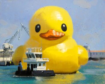 Rule 34 | blue sky, commentary, crane (machine), day, english commentary, highres, no humans, ocean, original, outdoors, photo-referenced, rubber duck, rythayze, sky
