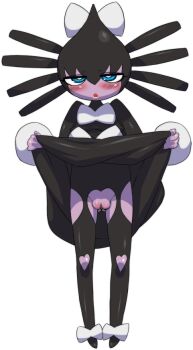 Rule 34 | 1girl, black thighhighs, blue eyes, blush, clothes lift, dress, dress lift, garter belt, garter straps, gen 5 pokemon, gluteal fold, gothitelle, nezunezu, nintendo, parted lips, pokemon, pokemon (creature), pussy, thighhighs, uncensored