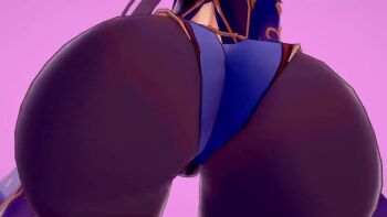 124renka 1girl 3d animated animated_gif ass ass_focus ass_shake breasts genshin_impact huge_ass jiggle large_breasts leotard mona_(genshin_impact) pantyhose purple_background simple_background solo thick_thighs thighs