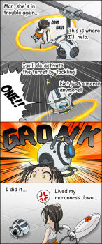 4koma aged_down alternate_language anger_vein chell comic english_text hard-translated portal portal_(series) portal_1 portal_2 sentry_turret_(portal) star-shaped_pupils star_(symbol) symbol-shaped_pupils third-party_edit translated uotapo wheatley