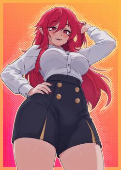 1girl border buttons caffichai commentary commission english_commentary hair_between_eyes highres long_hair long_sleeves looking_at_viewer original outline shirt solo white_shirt wing_collar