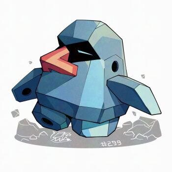 Rule 34 | full body, gen 3 pokemon, mistray-art, nintendo, no humans, nosepass, numbered, pokemon, pokemon (creature), signature, simple background, solo, white background