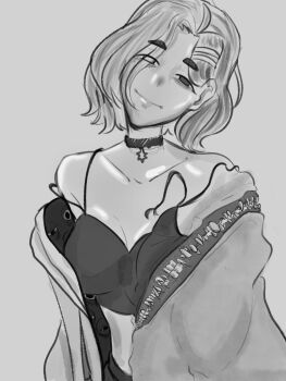 ayana_spector biological_clothing body_horror bra broken_strap choker collarbone death disguise ghost ghost_girl highres horror_(theme) human_puppet indie_virtual_youtuber jacket midriff midriff_peek monochrome monster monster_girl multiple_eyes sharp_teeth sketch skinny teeth teeth typerun underwear virtual_youtuber