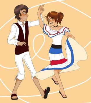 brown_eyes brown_hair couple dancer puerto_rico puerto_rico_(hetalia) traditional traditional_dress