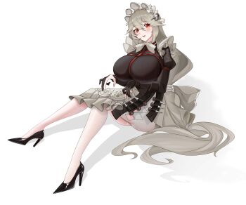 Rule 34 | 1girl, absurdres, alexandrina sebastiane, apron, black dress, black gloves, black shoes, blonde hair, commentary request, dress, elbow gloves, fingerless gloves, gloves, high heels, highres, kugu natie, long hair, looking at viewer, maid, maid apron, open mouth, pantyhose, red eyes, shoes, smile, solo, very long hair, white apron, white pantyhose, zenless zone zero