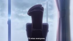 1boy 1girl animated anime_screenshot flashback indoors komi-san_wa_komyushou_desu komi_shouko looking_at_another rain school_uniform skirt sound standing subtitled tadano_hitohito talking thighhighs video