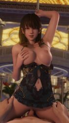 1boy 1girl 3d absurdres animated bare_shoulders blue_eyes bouncing_breasts breasts brown_hair cowgirl_position dead_or_alive dead_or_alive_xtreme dead_or_alive_xtreme_venus_vacation grabbing_own_breast hands_on_own_hips hetero highres lazyprocrastinator long_hair medium_breasts nanami_(doa) navel nipples penis pov pussy sex sound straddling tagme uncensored vaginal video
