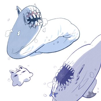 <o>_<o> :3 ahoge animal_ear_piercing animal_ears cocomayo29_(tomato) commentary_request fish fox_tail hololive korean_commentary miteiru_(shirakami_fubuki) monster no_humans pentagram simple_background tail teeth virtual_youtuber