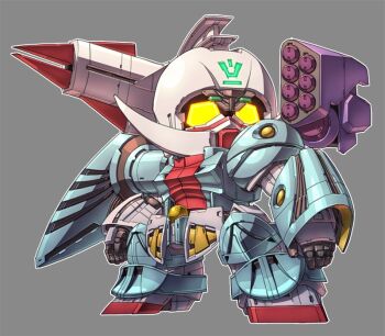 armor beam_rifle chibi commentary_request energy_gun full_armor full_body glowing glowing_eyes gundam mecha missile missile_pod no_humans redesign robot science_fiction sd_gundam shield shoulder_cannon standing susagane turn_a_gundam turn_a_gundam_(mobile_suit) v-fin weapon yellow_eyes