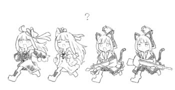 4girls :3 =_= ? animal_ear_headphones animal_ears bad_id bad_twitter_id blue_archive boots bow cat_ear_headphones cat_ears cat_tail chibi chibi_only closed_eyes crossover detached_sleeves dress fake_animal_ears fake_tail full_body greyscale hair_bow hair_ribbon halo headphones itachi_(mamamamamamazu1) jacket kotonoha_akane kotonoha_aoi long_hair long_sleeves midori_(blue_archive) momoi_(blue_archive) monochrome multiple_girls multiple_hair_bows necktie open_mouth ribbon running short_hair shorts siblings simple_background sisters skirt sleeveless sleeveless_dress smile tail trait_connection v-shaped_eyebrows voiceroid wide_sleeves