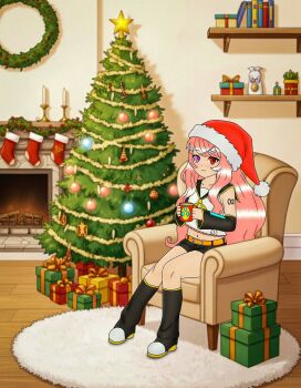 akemithekitten chloeakemi christmas christmas_tree kagamine_rin kagamine_rin_(cosplay) original presents sitting