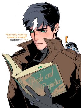 batman_(series) bizarro_ii black_bodysuit black_gloves black_hair bodysuit brown_jacket dc_comics e2_yhxloki gloves grey_bodysuit hashtag-only_commentary highres jacket jason_todd male_focus multicolored_bodysuit muscular muscular_male open_clothes red_hood_(dc) red_hood_and_the_outlaws short_hair superhero_costume taut_bodysuit two-tone_bodysuit