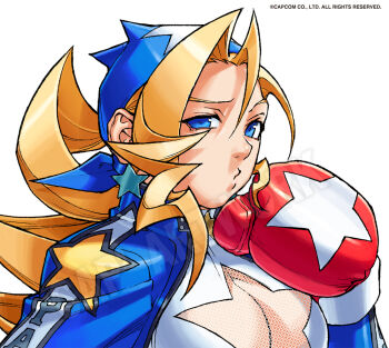 Rule 34 | 1girl, blonde hair, blue eyes, boxing gloves, breasts, capcom, cleavage, justice gakuen, large breasts, long hair, tiffany lords
