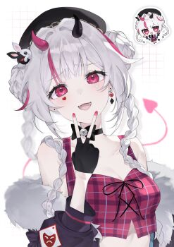 Rule 34 | 1girl, asymmetrical horns, beret, bow, braid, braided bun, breasts, butterfly-shaped pupils, checkered clothes, choker, cleavage, double bun, earrings, facial hair, fingerless gloves, fur-trimmed jacket, fur trim, gloves, hair bun, hashtag-only commentary, hat, hat ornament, highres, honkai: star rail, honkai (series), horns, jacket, jewelry, kom376986, long hair, medium breasts, mismatched earrings, mismatched horns, multicolored hair, off shoulder, official alternate costume, pink eyes, rabbit hat ornament, sparkle (honkai: star rail), sparxie (ethereal dance) (honkai: star rail), sparxie (honkai: star rail), streaked hair, symbol-shaped pupils, white hair