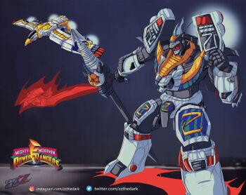 1990s_(style) absurdres arm_guards armor character_request dragonzord firebird_thunderzord gattai gosei_sentai_dairanger helmet highres holding holding_weapon holy_stealth_beast_tsubasamaru kyouryuu_sentai_zyuranger machine mecha mighty_morphin_power_rangers mythical_qi_beast_star-houou ninja_sentai_kakuranger ninjazords power_rangers red_eyes retro_artstyle robot saban_entertainment super_robot super_sentai thunderzords tokusatsu weapon white_falconzord white_tiger_dragonzord white_tigerzord zakman-wahid