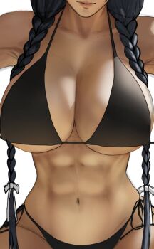 Rule 34 | 1girl, alternate costume, bikini, black bikini, black hair, blue hair, braid, breasts, cleavage, closed mouth, collarbone, flat color, hair intakes, highleg, highleg bikini, hololive, hololive english, large breasts, long hair, looking at viewer, low twin braids, navel, official alternate hairstyle, ouro kronii, screencap, side-tie bikini bottom, simple background, smile, solo, steb, stomach, string bikini, swimsuit, twin braids, unfinished, virtual youtuber, white background