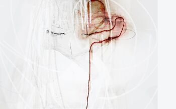 Rule 34 | 1girl, abstract, absurdres, closed eyes, facing viewer, highres, original, portrait, seyooe, solo, spot color, white background, white theme