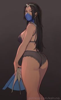 1girl ass black_bra black_hair black_panties bra face_mask highres kalruna kitana mask mortal_kombat_(series) panties underwear