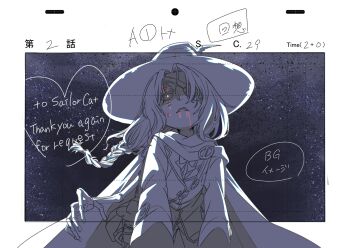 bone bow bowtie braid cartoon_bone colored_skin commission commissioner_upload eyepatch grey_hair grey_skin hair_over_one_eye hat highres jacket key_frame long_sleeves monster_girl necromancer non-web_source original pointy_ears puffy_long_sleeves puffy_sleeves sansai013 single_braid skeb_commission skeletal_arm skeletal_hand stitched_face stitches undead valkrana witch_hat wizard