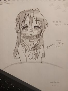 Rule 34 | absurdres, breasts, glasses, highres, kyoto animation, lucky star, milk, non-web source, pink hair, ryouou school uniform, school uniform, takara miyuki