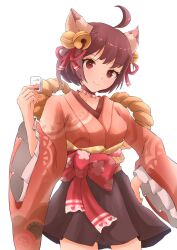 Rule 34 | 1girl, absurdres, ahoge, animal ears, b1ack illust, bell, blush, breasts, brown hair, brown skirt, cape, cat ears, cat girl, choker, closed mouth, commentary request, cowboy shot, frilled choker, frilled sleeves, frills, hair bell, hair ornament, hair ribbon, head tilt, highres, holding, holding mahjong tile, ichihime, japanese clothes, jingle bell, kimono, long sleeves, looking at viewer, mahjong, mahjong soul, mahjong tile, medium bangs, pink kimono, red cape, red eyes, red ribbon, ribbon, short hair, simple background, skirt, small breasts, smile, solo, white background, wide sleeves