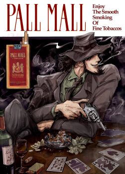 Rule 34 | 1boy, 6ju7vtkrrrb0nmp, ace (playing card), ace of spades, alcohol, ashes, ashtray, banknote, beard, black hair, black hat, black necktie, black suit, bottle, card, chinstrap beard, cigarette, cigarette butt, cigarette pack, coin, collared shirt, commentary, cup, drinking glass, english commentary, facial hair, fedora, formal clothes, green shirt, gun, handgun, hat, highres, holding, holding gun, holding weapon, jack (playing card), jack of spades, jigen daisuke, lupin iii, male focus, matchbox, matches, medium hair, money, necktie, no eyes, playing card, queen (playing card), queen of spades (playing card), revolver, shirt, sitting, smile, smith &amp; wesson model 19, smoke, smoke trail, smoking, solo, spade (shape), suit, weapon, wine, wine bottle, wine glass