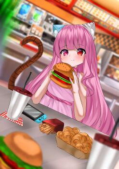 absurdres akemithekitten animal_ears burger cat_ears cat_girl cat_tail child dress highres nekomata pink_dress switch tail
