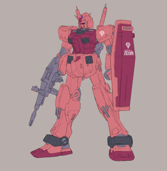 Rule 34 | absurdres, beam rifle, color variation, commentary request, derivative work, energy gun, grey background, gundam, gundam gihren no yabou, highres, hizumi ms, mecha, mecha focus, mobile suit, no humans, purple eyes, robot, roundel, rx-78-2 gundam casval custom, science fiction, shield, v-fin, weapon, zeon