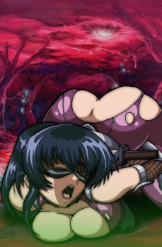 1girl blue_hair breasts gmeen igawa_asagi large_breasts long_hair taimanin_(series) taimanin_asagi