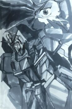Rule 34 | 1980s (style), 1boy, aeug, broken glass, commentary request, damaged, faux retro artstyle, glass, gundam, helmet, highres, kamille bidan, mecha, mecha pilot suit, mobile suit, monochrome, normal suit (gundam), oldschool, ptsd, retro artstyle, robot, sanpaku, scan, scene reference, science fiction, space helmet, spoilers, thousand yard stare, traditional media, user dfnz7425, v-fin, zeta gundam, zeta gundam (mobile suit)