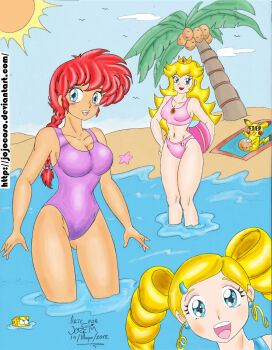 10s 1boy 2012 3girls animal ball beach beachball bikini bird blonde_hair blue_eyes blush braid breasts cartoon_network character_print cleavage cloud coconut coconut_tree collarbone commission crossover crown dated drill_hair drink drinking_straw earrings food_print gem gen_1_pokemon genderswap genderswap_(mtf) goutokuji_miyako hair_ornament hairclip hand_on_own_hip highres holding holding_ball holding_beachball jewelry kimbawest large_breasts long_hair looking_at_viewer looking_up mario_(series) mouse_(animal) multiple_girls mushroom_print navel nickelodeon nintendo ocean one-piece_swimsuit open_mouth palm_tree pikachu pink_bikini pokemon pokemon_(creature) powerpuff_girls powerpuff_girls_z princess princess_peach print_bikini purple_one-piece_swimsuit ranma-chan ranma_1/2 red_gemstone red_hair red_lips sand saotome_ranma seagull single_braid sky smile sponge spongebob_squarepants spongebob_squarepants_(series) star_(symbol) starfish sun sunglasses supergeorgesapiens swimsuit teeth toad_(mario) tree tropical_drink twin_drills twintails water