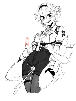 character_request copyright_request highres mir_(miryumiya) monochrome simple_background tagme thigh_sex