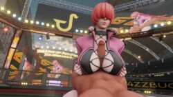 1boy 1girl 3d animated between_breasts between_legs bouncing_breasts breasts cleavage cleavage_cutout clothed_female_nude_male clothing_cutout cum cum_in_mouth cum_on_body cum_on_breasts cum_on_upper_body dark_skin dress erection facial female_focus fishnets fluffy girl_on_top grabbing_own_breast hair_over_eyes hands_on_own_chest hetero highres huge_breasts j4zzbug j4zzbug_sfm jacket jewelry jiggle large_breasts large_penis licking licking_cum long_hair nude paizuri paizuri_under_clothes pale_skin penis ponytail pov red_hair ring shaking shermie_(kof) skirt stage swallowing tagme the_king_of_fighters thick_lips thighs twintails video