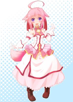 Rule 34 | 10s, 1girl, animal ears, blush, bow, detached sleeves, dog days, dog ears, dog girl, dog tail, dress, female focus, gloves, hair bow, hair ribbon, highres, long dress, long hair, long skirt, looking at viewer, miiyon, millhiore f. biscotti, open mouth, pink dress, pink hair, purple eyes, ribbon, skirt, smile, solo, tail