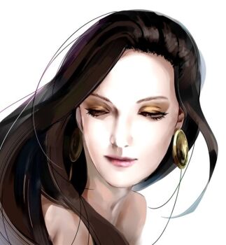1girl battle_tendency brown_hair closed_mouth earrings eyeshadow jewelry jojo_no_kimyou_na_bouken lips lisa_lisa long_hair makeup solo white_background yatsuji
