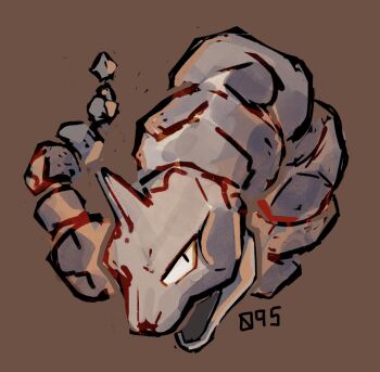 Rule 34 | brown background, commentary, english commentary, full body, gen 1 pokemon, highres, kurapixel, looking at viewer, nintendo, no humans, numbered, onix, pokedex number, pokemon, pokemon (creature), simple background, solo