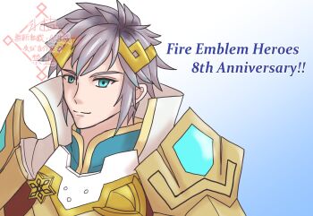 1boy anniversary blue_eyes fire_emblem fire_emblem_heroes gradient_hair hrid_(fire_emblem) mizusaka_g multicolored_hair nintendo purple_hair smile upper_body