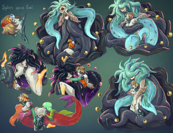 4girls aroused ass asymmetrical_arms between_breasts black_hair black_lips black_tongue blonde_hair breasts commentary consensual_tentacles cunnilingus disembodied_eye english_commentary face_between_breasts facepaint fff_threesome finger_in_another's_mouth fingering floating_eyes glowing_feet grabbing_another's_breast green_lips groping group_sex hades_(series) hades_2 head_between_breasts highres hug interspecies jetty_(hades) large_clitoris laurel_crown lepaondu long_tongue melinoe_(hades) mermaid monster_girl multiple_girls nipples nude official_alternate_costume official_alternate_hairstyle oral pale_skin pussy_juice red_lips roxy_(hades) scylla scylla_(hades) sharp_teeth size_difference skeletal_arm teeth tentacle_hair tentacle_sex tentacles threesome tongue upside-down very_long_tongue yuri