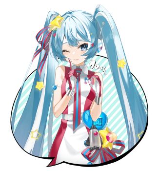 1girl absurdres commentary_request dress finger_counting hair_ornament hatsune_miku highres index_finger_raised long_hair looking_at_viewer magical_mirai_(vocaloid) magical_mirai_miku magical_mirai_miku_(2022) necktie one_eye_closed parted_lips reirou_(chokoonnpu) sleeveless sleeveless_dress solo star_(symbol) star_hair_ornament transparent_background twintails very_long_hair vocaloid