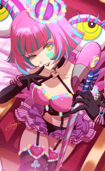 blunt_bangs choker commentary_request crown facial_mark glowing glowing_eyes heart heart_facial_mark highres hiiragi_alice mini_crown o-ring persona persona_5 persona_5_scramble:_the_phantom_strikers shadow_(persona)