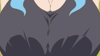 animated animated_gif anime_screenshot big_breasts black_shirt blonde_hair bouncing_breasts breast_focus breast_smother breasts cleavage dragon_girl face_to_breasts kobayashi-san_chi_no_maidragon long_hair lucoa_(maidragon) pov pov_focus shirt sleeveless sleeveless_shirt solo